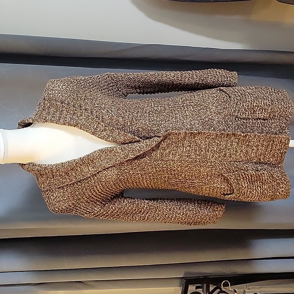 EDDIE BAUER button snap cardigan sweater with pockets olive/tan